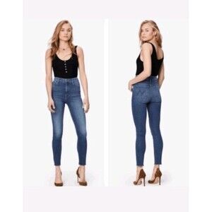 Mother Denim High Waisted Looker Ankle Fray Jeans In Big Sky Blue Wash Size 26